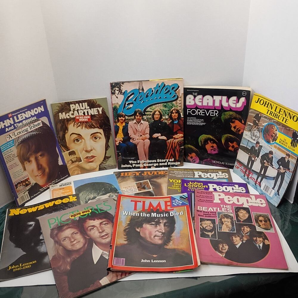 13 Vintage Beatles John Lennon Memorial Magazine & Book Lot Time Newsweek People